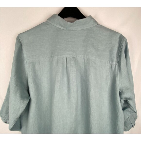 Soft Surroundings Tunic Top Womens 3X Muted Blue 100% Linen Roll Tab Shirt - Picture 14 of 15